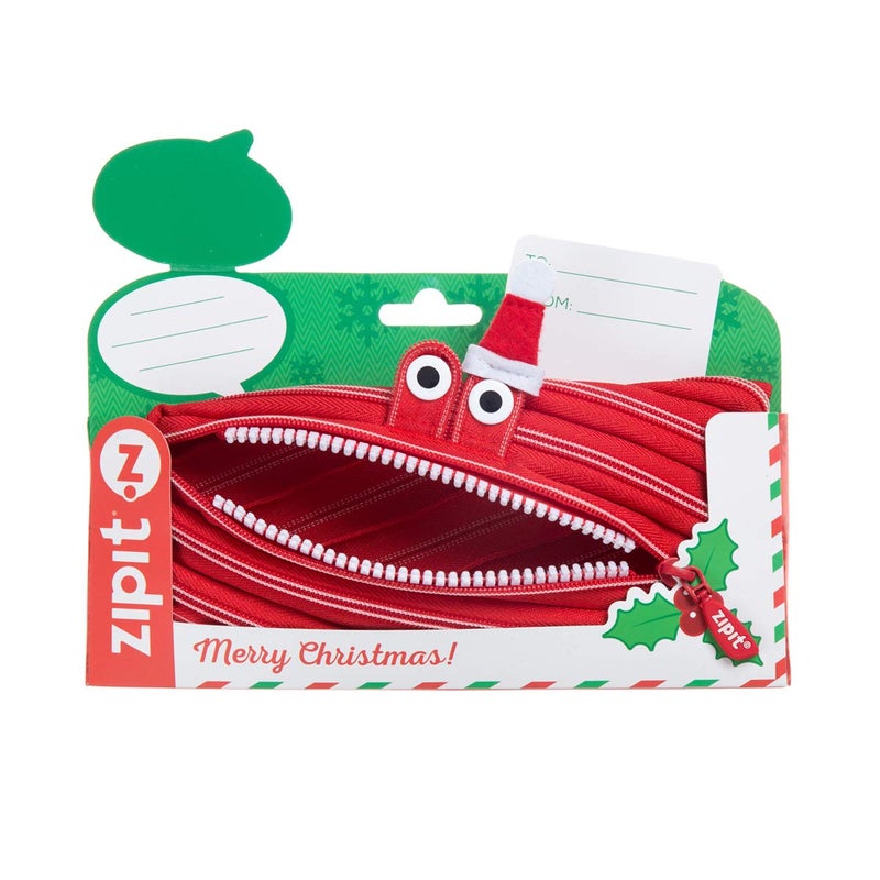 ZIPIT Christmas Monster Pencil Case for Kids, Holiday Themed Gift for Kids, Pencil Bag for Boys & Girls, Red - Image 5
